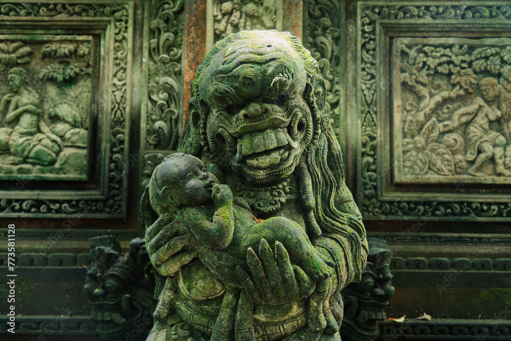 Alien and baby statue in Ubud, Bali, Indonesia.