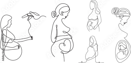 Pregnant Woman with embryo in one continuous line drawing. Healthy pregnancy and birth baby symbol in simple linear style. Concept for Happy Mother day. Editable stroke. Doodle Vector illustration