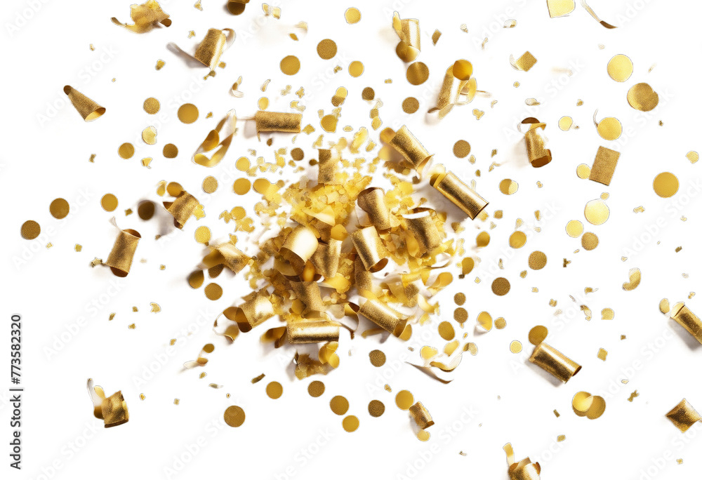 confetti text cracker background streamers Golden white party top view. Space bright colourful decoration object decorative happy shiny holiday celebration birthday event joy f
