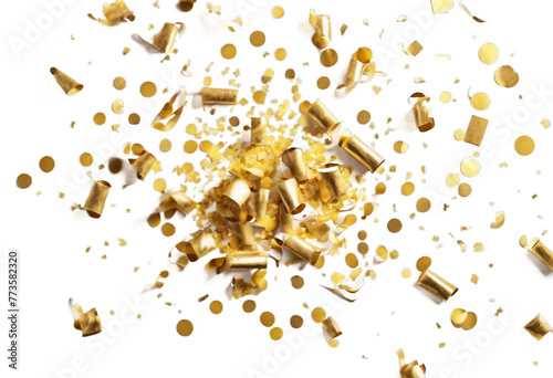 Obraz na płótnie confetti text cracker background streamers Golden white party top view. Space bright colourful decoration object decorative happy shiny holiday celebration birthday event joy f w salonie