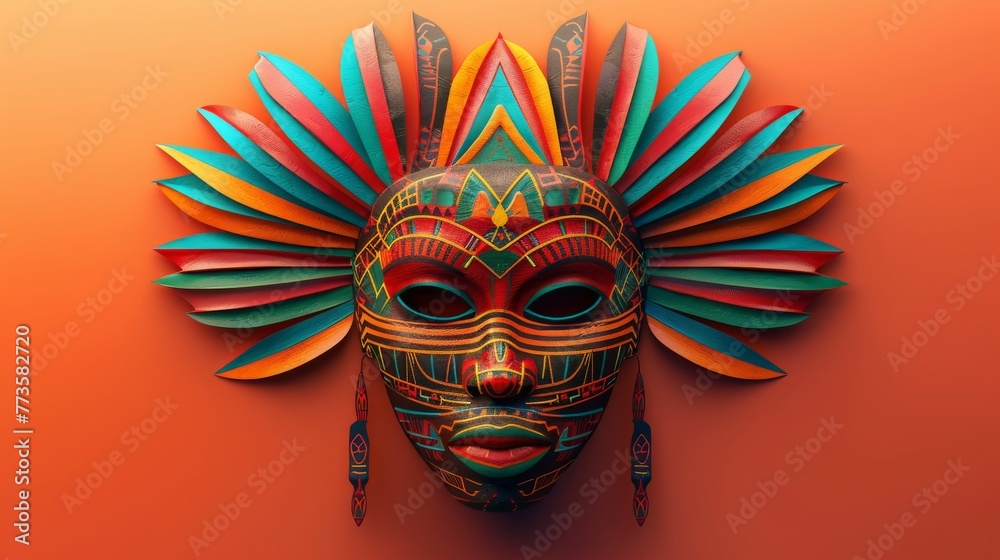 colorful ethnic African mask on simple background