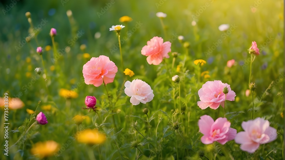 Lovely blooms on a verdant meadow. pleasant evening in the summer Lovely blooms on a verdant meadow. pleasant evening in the summer