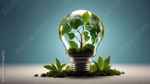 Idea of National Technology Day. High-tech, futuristic technology innovation and development. eco-friendly, sustainable, renewable, and energy-bulb-adorned backdrop, Earth Day and global environment .