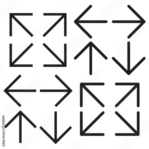 Abstract geometric arrow icons. Minimalist navigation symbols. Simple arrow designs.