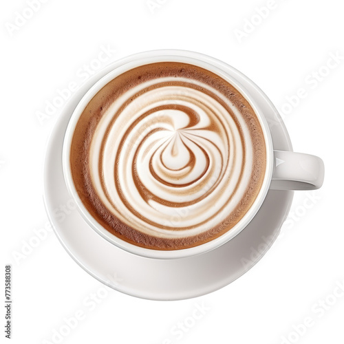 A cup of coffee with a swirl on the top. on a white background 