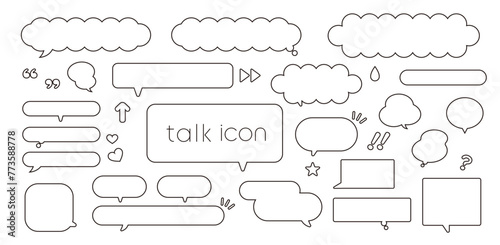 シンプル吹き出しセット　ビジネスフレーム素材　白線のみ