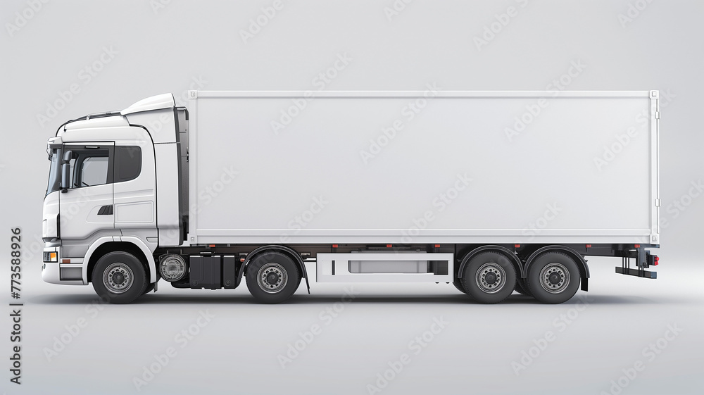 White truck with blank white side view box vector illustration on isolated background, 3d rendering, mockup
