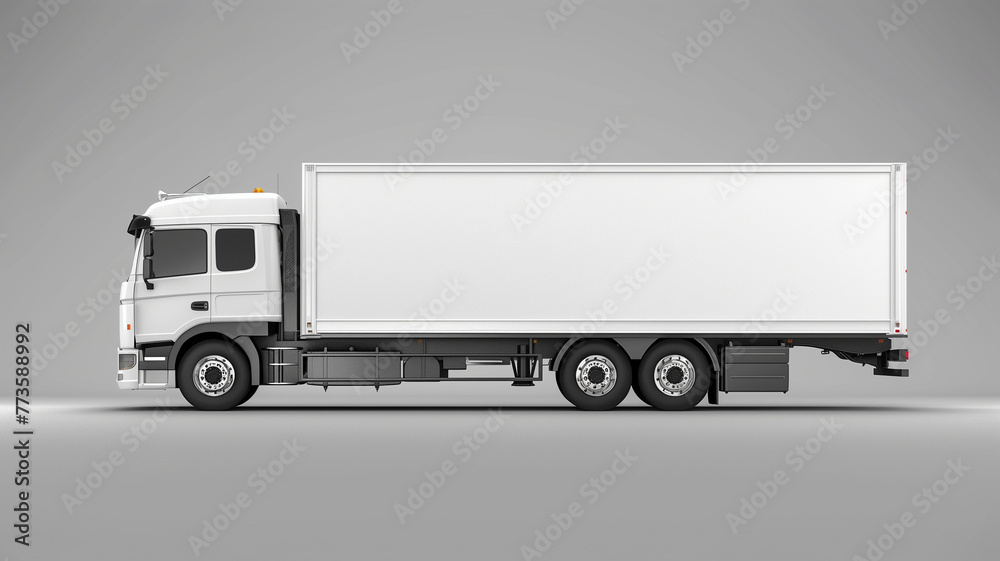 White truck with blank white side view box vector illustration on isolated background, 3d rendering, mockup