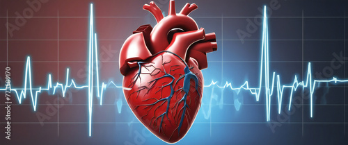 Human heart on ecg graph background photo