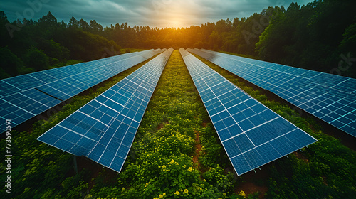 Solar panel farm - efficient energy - power supply - climate change - solar energy - sun © Jeff