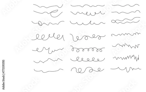 Scribble lines set, rough draft sketch lines. Set of wavy horizontal lines. Lines hand drawn paint brush stroke. Pencil vector scratch. 11:11