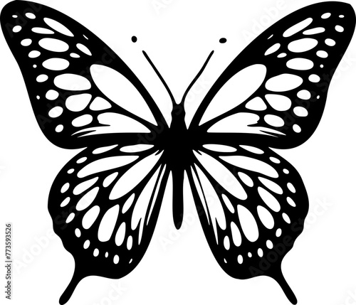 Papillon, style logo flat, vecteur noir fond transparent