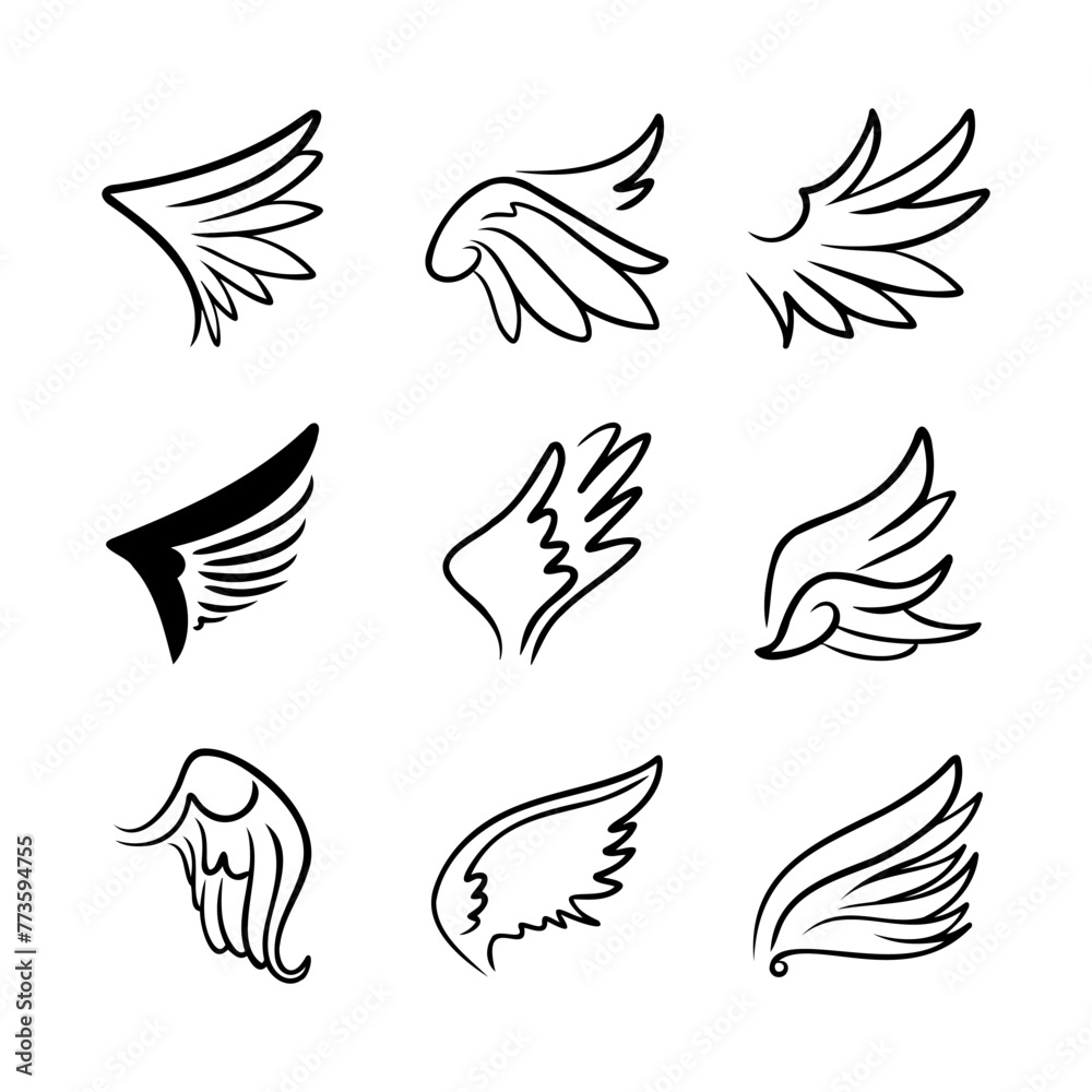 Fototapeta premium Sketch angel wings. Angel feather wing. Vector illustration.