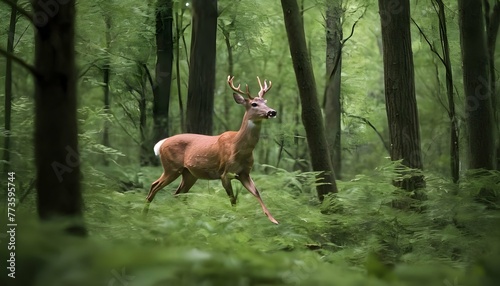 A Deer Navigating Through A Dense Forest