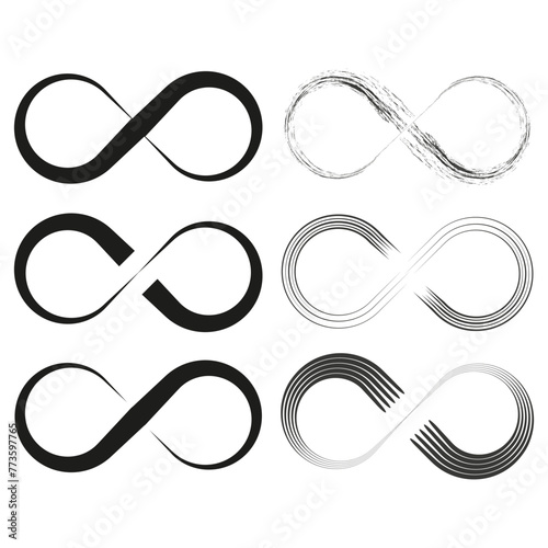 Infinity symbols set. Endless loop icons. Eternal, limitless signs. Vector illustration. EPS 10.