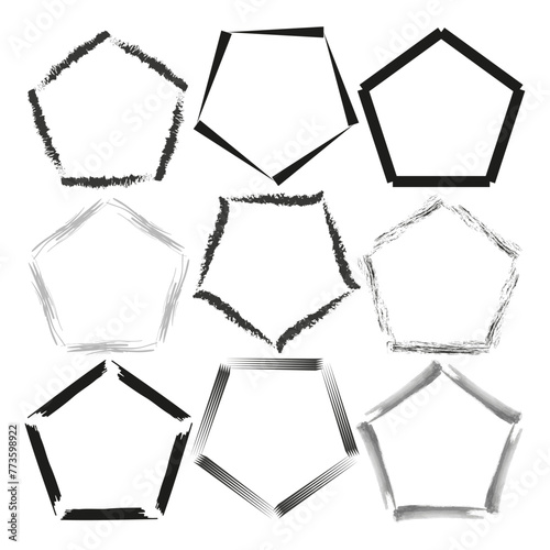 Hand-drawn polygon shapes collection. Abstract geometric sketches. Artistic pentagons and hexagons. Vector illustration. EPS 10.