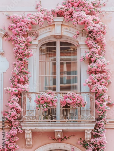 Window House with PInk Flowers