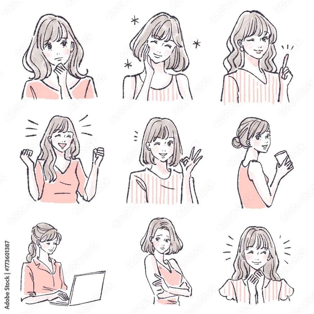 女性・女の子のイラスト素材セット 女性・女の子のイラスト素材セット