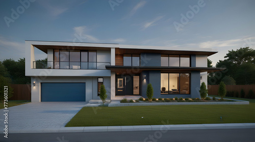 A beautiful modern home placed on an architectural blue print, transformation.generative.ai