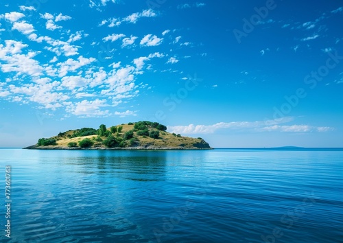 Serene Island Landscape with Clear Skies and Calm Blue Waters