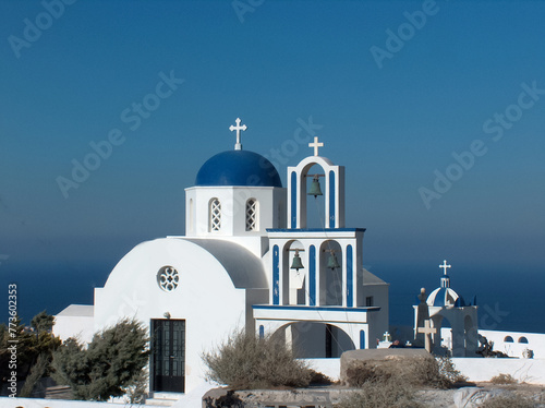 santorini church in island greece summer tourist resort europe