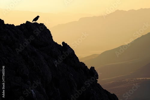 Silhouette of a Bird sitting on a mountain, Silhouette of a bird