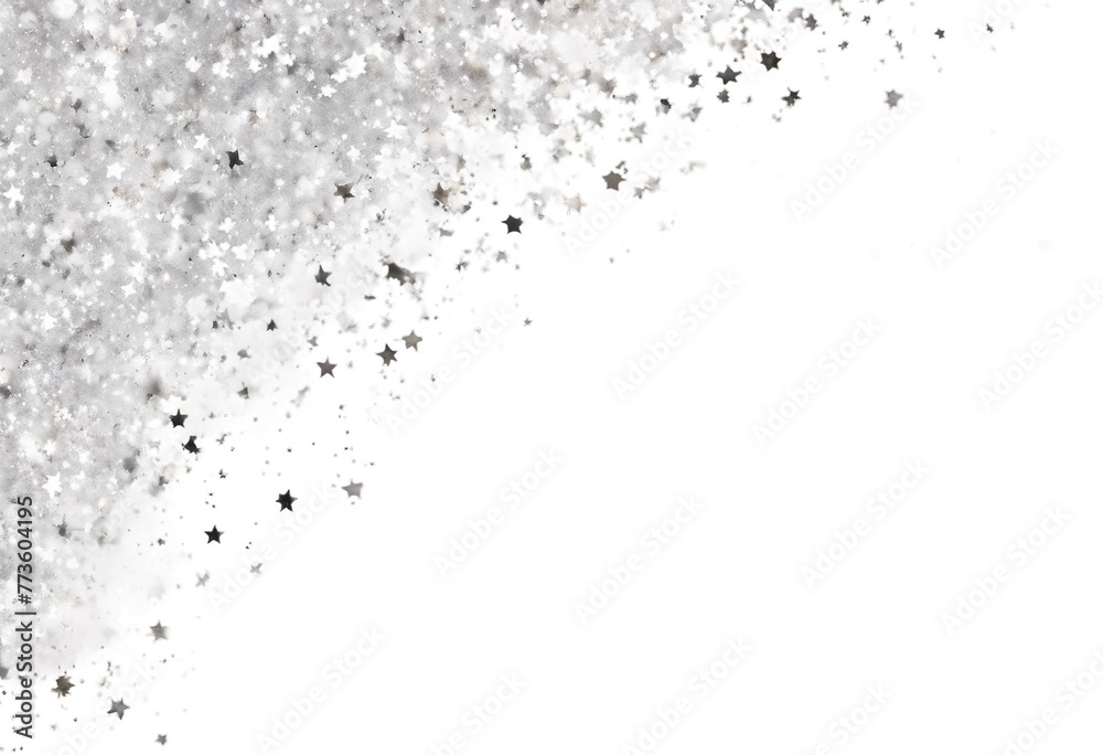 silver text white confetti sparkles transparent background stars Image place- png glistering christmas ornament three-dimensional paper border isolated scatter foil falling wallpaper abstract b