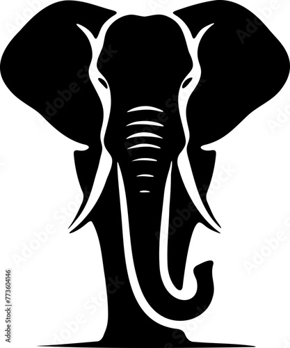 Eléphant de face avec ses défenses, vecteur noir fond transparent, flat design 