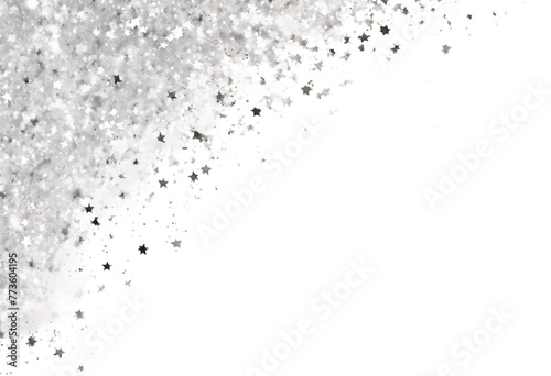 Obraz na płótnie silver text white confetti sparkles transparent background stars Image place- png glistering christmas ornament three-dimensional paper border isolated scatter foil falling wallpaper abstract b w salonie