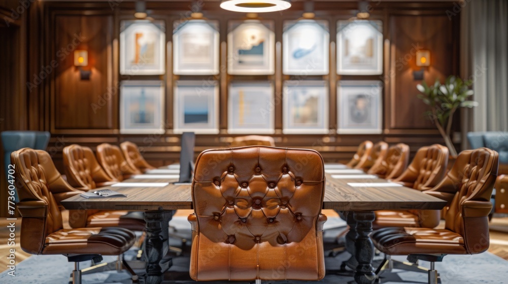 Fototapeta premium A retro-inspired boardroom sets the stage for strategic discussions and creative brainstorming sessions.