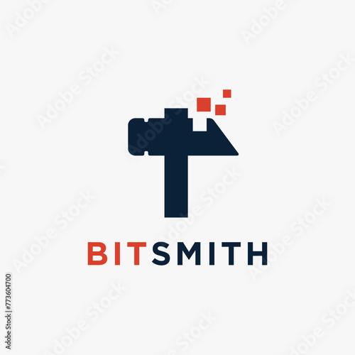 Digital hammer logo icon vector template on white background