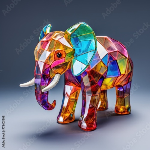 Colorful stained glass elephant figurine  Tiny sculpture of an elephant symbol made out of colorful stained glass