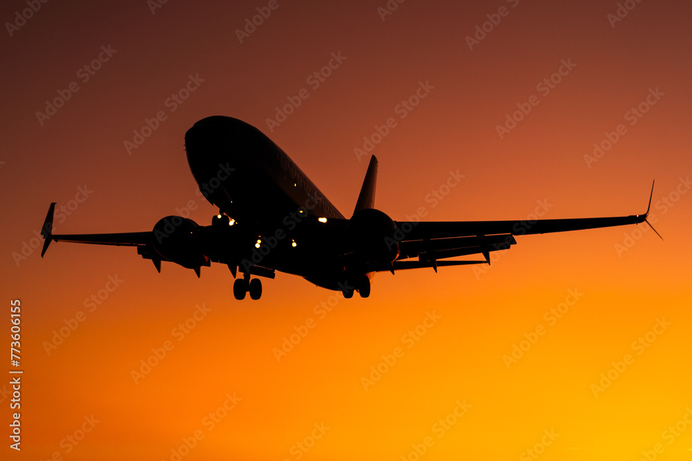 airplane at sunset