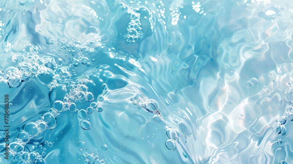 Transparent blue clear water surface texture with ripples, splashes and bubbles. Transparent blue clear water surface texture with ripples, splashes and bubbles.