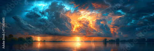 Majestic Thunderstorm Unleashes Brilliant Lightn ,
A starry sky with a purple star and a lake in the background photo