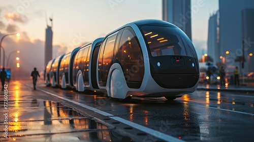 futuristic self-driving electric bus high technology. Created with generative AI.	