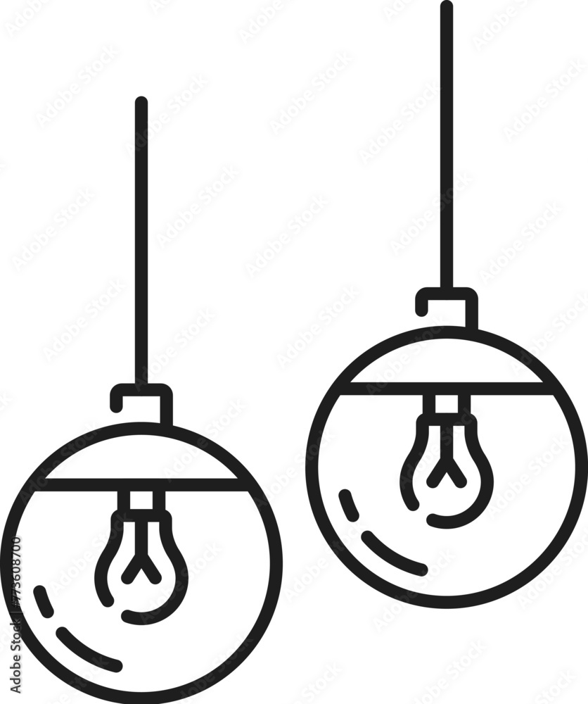 Pendant lamps line icon, ceiling lights with LED lightbulbs in glass balls, outline vector. Modern hanging lamp lights with bulbs in lampshades for home interior illumination and lighting fixture icon Pendant lamps line icon, ceiling lights with LED lightbulbs in glass balls, outline vector. Modern hanging lamp lights with bulbs in lampshades for home interior illumination and lighting fixture icon