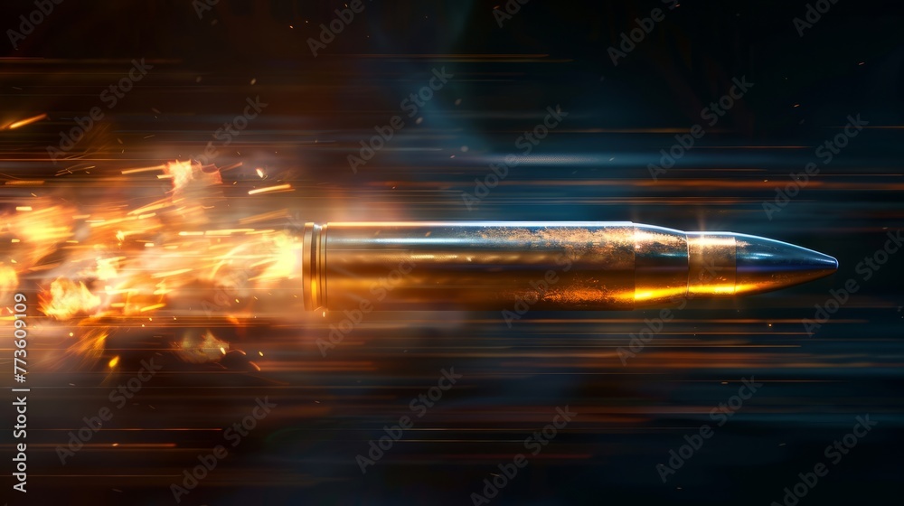 a bullet being fired from a gun, Bullet shooting out from gun. Close-up of a bullet coming out of a gun. weapon
