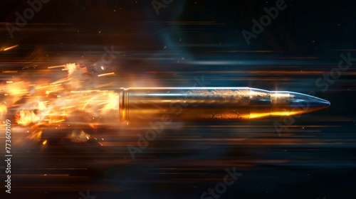 a bullet being fired from a gun  Bullet shooting out from gun. Close-up of a bullet coming out of a gun. weapon