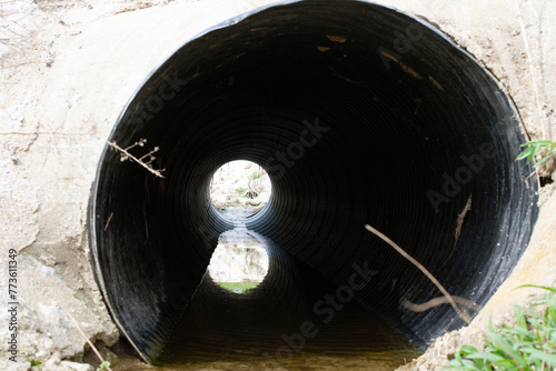 View of the inside of a culvert.