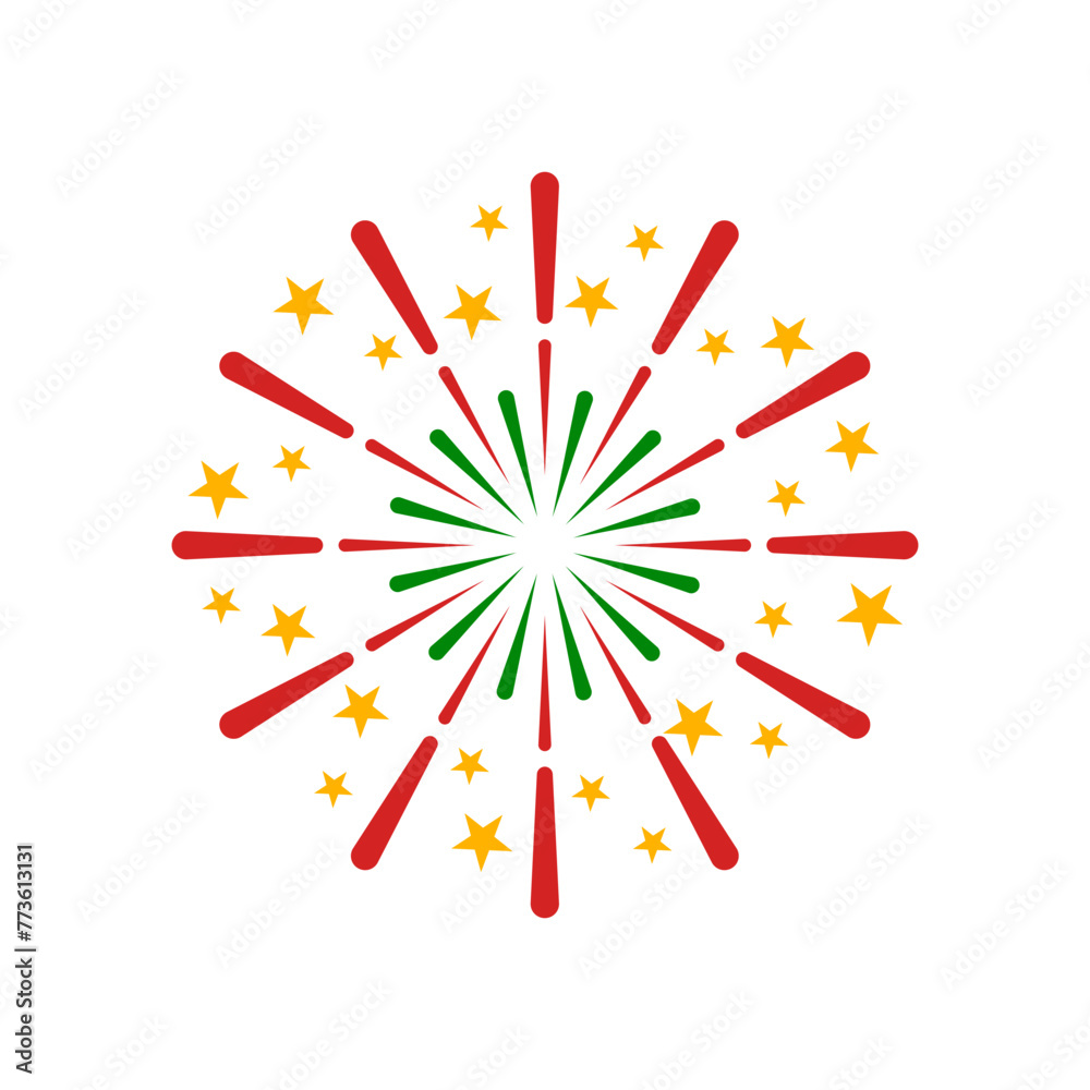 Red Green Yellow Firework Vector Illustration , Festival , Celebration and Party Ornament