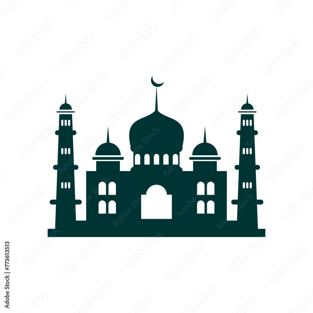Mosque Silhouette Vector Background , Islamic Mosque Illustration Vector