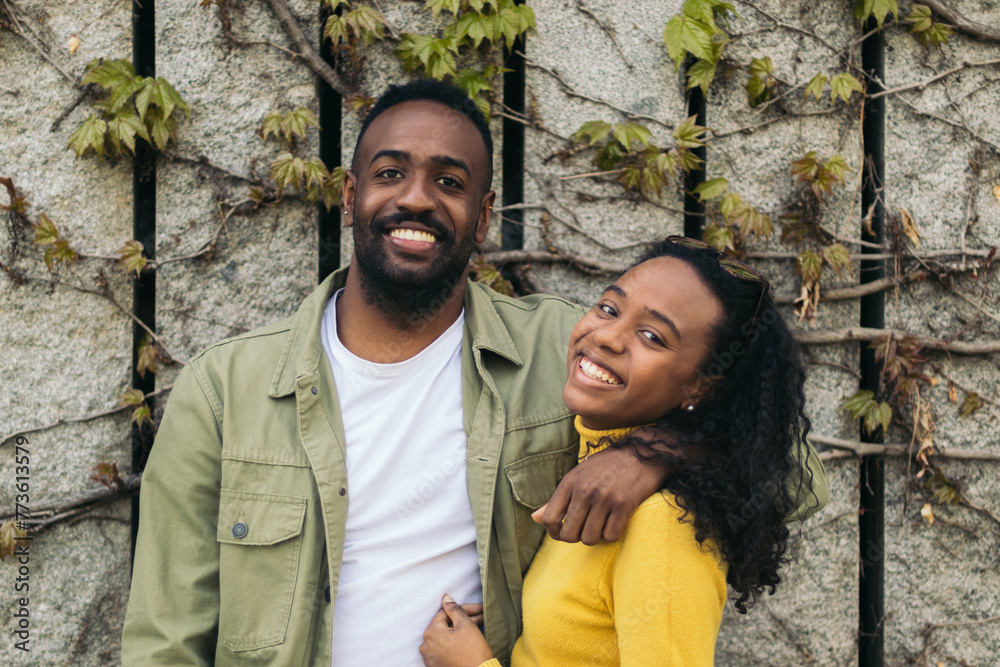 afro american couple portrait smiling and holding each other afro american couple portrait smiling and holding each other