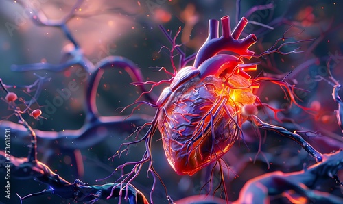 Illustration depicting clogged arteries in the human heart, explained scientifically in 3D photo