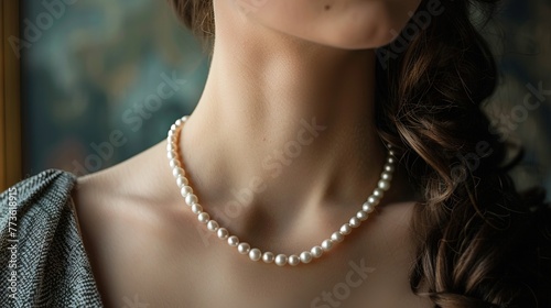 Woman wearing Exquisite pearl necklace photo