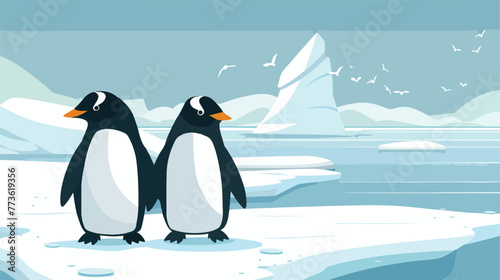 Border template with two penguins on ice illustrati