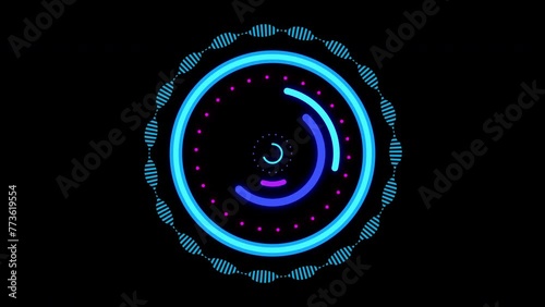 Futuristic circle interfaces with different glowing colors. 4k video animated

