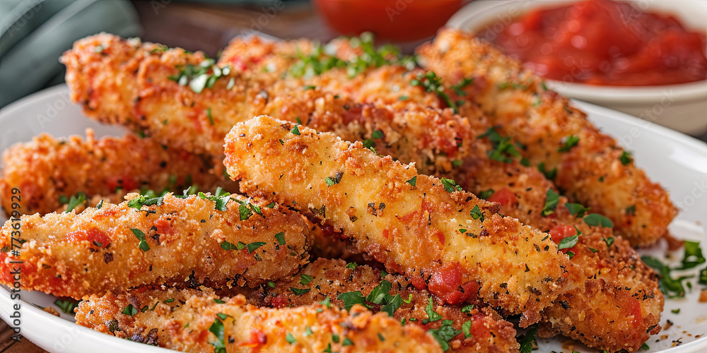 a plate of golden brown, crispy mozzarella sticks, generative AI a plate of golden brown, crispy mozzarella sticks, generative AI