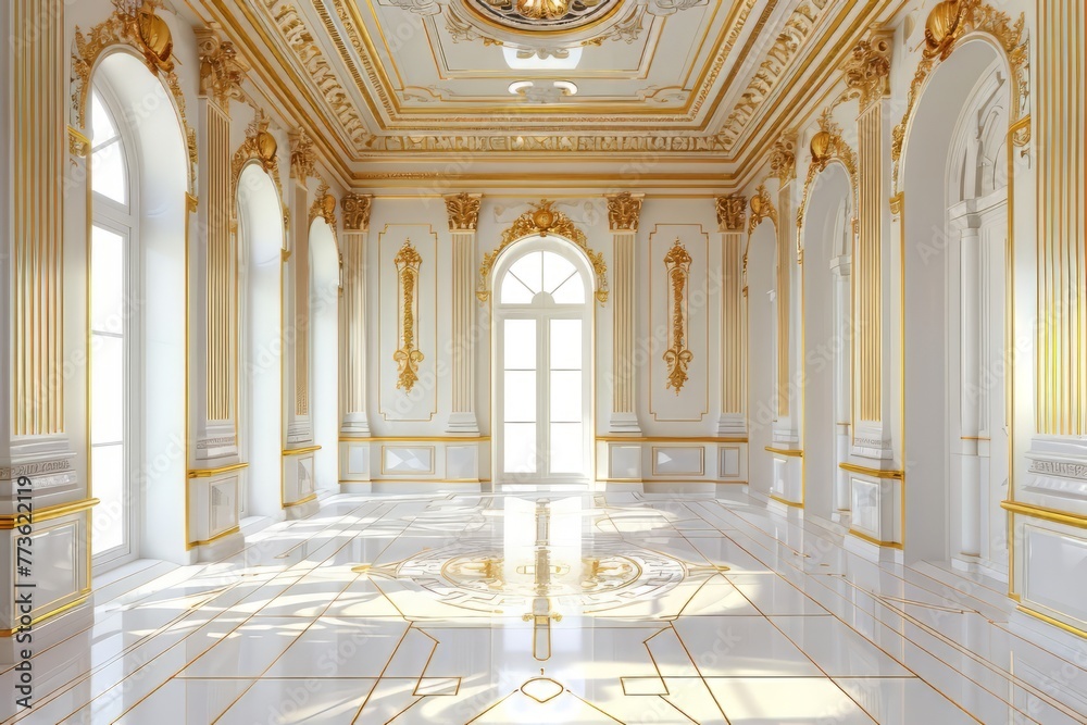 Elegant White and Gold Empty Palace Architecture