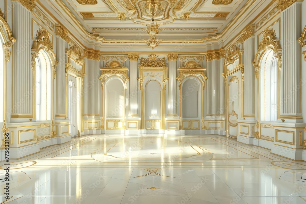 Elegant White and Gold Empty Palace Architecture